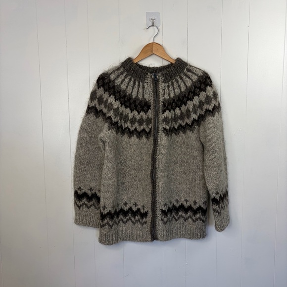 Vintage Wool Fair Isle Sweater Nordic Oversized Cardigan Boho Cabin Winter Large - Picture 10 of 10